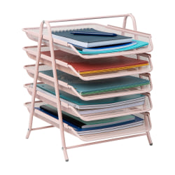 Mind Reader Network Collection 5-Tier Paper Tray File Storage, 14-1/2" H x 14" W x 11-3/4" D, Pink
