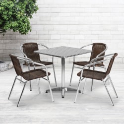 Flash Furniture Lila Square Aluminum Indoor-Outdoor Table Set, 27-1/2"H x 27-1/2"W x 27-1/2"D, Dark Brown