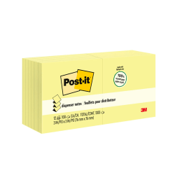Post-it Greener Pop Up Notes, 3 in x 3 in, 12 Pads, 100 Sheets/Pad, Clean Removal, Canary Yellow
