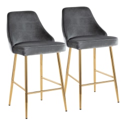LumiSource Marcel Contemporary Counter Stools, Blue/Gold, Set Of 2 Stools