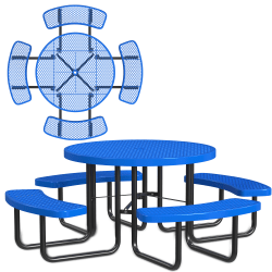 Leisure Craft Round Outdoor Picnic Table, 29-1/4"H x 81"W x 81"D, Black/Blue