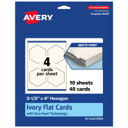 Avery® Print-To-The-Edge Flat Cards With Sure Feed® Technology, 3-1/2"x4" Hexagon, Matte Ivory, Pack Of 40