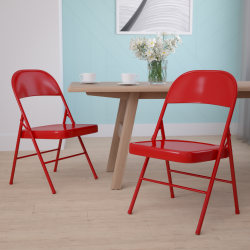 Flash Furniture HERCULES Series Double Braced Metal Folding Chairs, Red, Set Of 2 Chairs