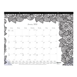 2025 Blueline DoodlePlan Monthly Desk Pad Coloring Calendar, 22" x 17", Botanica, January To December, C2917001