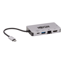 Tripp Lite USB-C Portable Docking Station - HDMI 4K @ 30 Hz, VGA, USB-A/USB-C, GbE, PD Charging 3.0, Gray - Docking station - USB-C - VGA, HDMI, USB-C - 1GbE