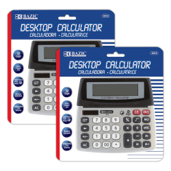 BAZIC Products 12-Digit Dual Power Desktop Calculators With Adjustable Display, Pack Of 2 Calculators