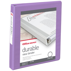 Office Depot® 3-Ring Durable View Binder, 1" Round Rings, 49% Recycled, Purple