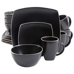 Gibson Soho Lounge 16-Piece Square Stoneware Dinnerware Set, Matte Black