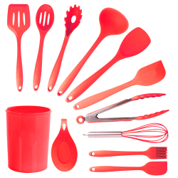 MegaChef Silicone Cooking Utensils, Red, Set Of 12 Utensils