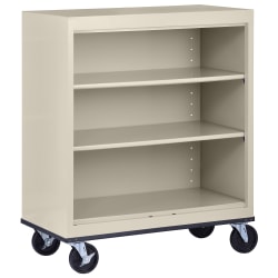 Sandusky Mobile Welded Steel Bookcase, 3-Shelf, 42"H x 36"W x 18"D, Putty