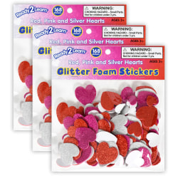 Ready 2 Learn Glitter Foam Stickers, Hearts, 168 Stickers Per Pack, Set Of 3 Packs