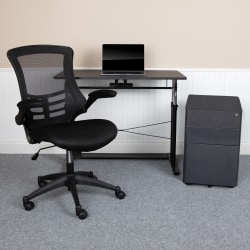 Flash Furniture Work From Home Desk/Chair Set With Adjustable Computer Desk, Ergonomic Mesh Chair/Mobile Filing Cabinet, Black, BLNNAN21CPX5LBK