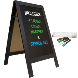Excello Global Products Double-Sided A-Frame Magnetic Indoor/Outdoor Chalkboard Sign, Porcelain, 40" x 22", Black Wood Frame