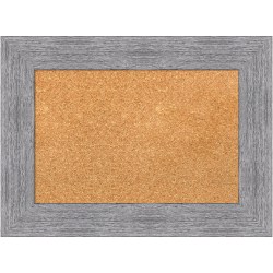 Amanti Art Rectangular Non-Magnetic Cork Bulletin Board, Natural, 23" x 17", Bark Rustic Gray Plastic Frame