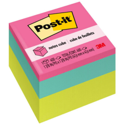 Post-it® Notes Cube, 400 Total Notes, 1-7/8" x 1-7/8", Assorted Colors
