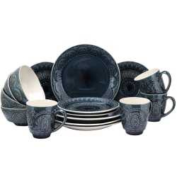 Elama 16-Piece Stoneware Dinnerware Set, Navy