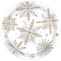 Amscan Christmas Shining Snow Round Paper Plates, 7", 8 Plates Per Pack, Set Of 5 Packs