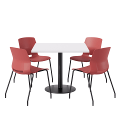 KFI Studios Proof Cafe Pedestal Table With Imme Chairs, Square, 29"H x 36"W x 36"W, Designer White Top/Black Base/Coral Chairs