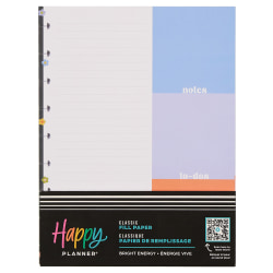 Happy Planner Dotted Lined Classic Filler Paper, Bright Energy, 7" x 9-1/4", Total Qty 40 Sheets