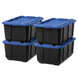 IRIS Stackable Storage Totes with Lids, 27-Gallon, Black, Total Qty 4