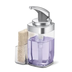 simplehuman Square Push Soap Pump With Sponge Caddy, 8-3/4"H x 5-1/8"W x 4-5/16"D, Brushed Nickel