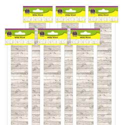 Teacher Created Resources Straight Border Trim, White Wood Design, 35' Per Pack, Set Of 6 Packs