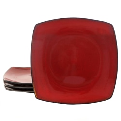 Hometrends Soho Lounge 4-Piece Square Stoneware Dinner Plate Set,10-1/2", Red
