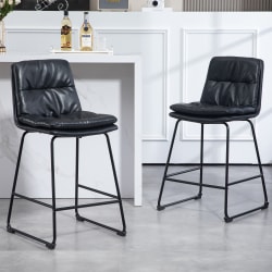 Glamour Home Bauer Faux Leather Counter Height Stools With Back, Black, Set Of 2 Stools