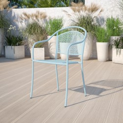 Flash Furniture Oia Indoor/Outdoor Steel Patio Armchair with Round Back, Sky Blue