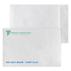 Custom 2-Color, Zip Stick® DuPont™ Tyvek® White Mailing Envelopes, 6" x 9", Open End, Box of 500