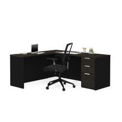 Bestar Pro-Concept Plus 72"W L-Shaped Desk With Pedestal, Deep Gray/Black