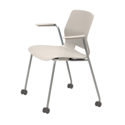 KFI Studios Imme Stack Chair With Arms And Caster Base, Moonbeam/Silver