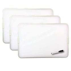 Flipside Products 2-Sided Magnetic Dry-Erase Boards With Pens, 12" x 9", White, Silver, Aluminum Frame, Pack Of 3 Boards