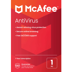 McAfee® AntiVirus Internet Security Software, For One PC, 1-Year Subscription, Windows®, Product Key