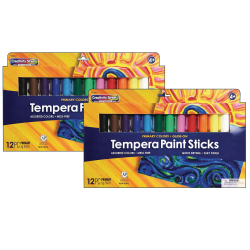 Creativity Street Glide-On Tempera Paint Sticks, 5 mL, Primary, Pack Of 12 Sticks, Set Of 2 Packs