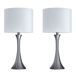 LumiSource Lenuxe Contemporary Table Lamps, 24-1/4"H, Off-White Shade/Frosted Silver Base, Set Of 2 Lamps