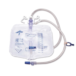 Medline Urology Drainage Bags, Metal Port, 2,000 mL, Clear, Pack Of 20 Bags