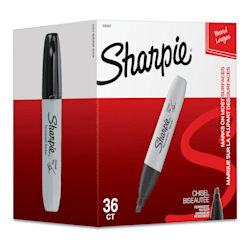 Sharpie® Permanent Markers, Chisel Tip, Gray Barrel, Black Ink, Pack Of 36 Markers