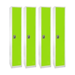 Alpine AdirOffice 1-Tier Steel Lockers, 72"H x 12"W x 12"D, Green, Pack Of 4 Lockers