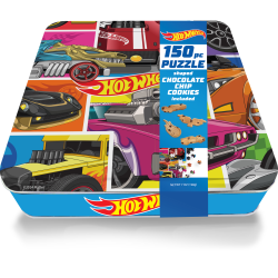 Original Gourmet Food Co. Hot Wheels™ Puzzle Tin, 150 Ct Puzzle, 7 Oz Chocolate Chip Cookies