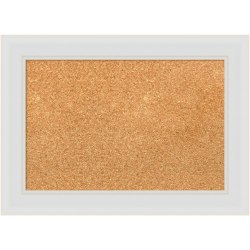 Amanti Art Rectangular Non-Magnetic Cork Bulletin Board, Natural, 22" x 16", Flair Soft White Plastic Frame