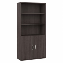 Bush Business Furniture Hybrid 73"H 5-Shelf Bookcase With Doors, Storm Gray, Standard Delivery