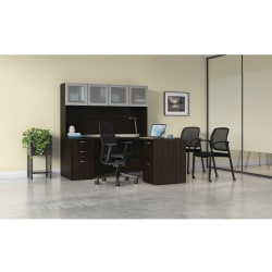HON® Mod 66"W L-Station Computer Desk With 2 Pedestals And Stack-On Hutch, Java Oak/Silver