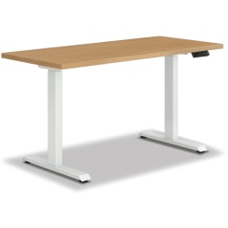 HON® Coze Worksurface With Coordinate Height-Adjustable Base, 54"W, Natural Recon/White