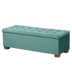 Baxton Studio Modern And Contemporary Velvet Grid-Tufted Storage Ottoman Bench, Teal Blue/Brown