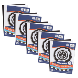 Tru-Ray Construction Paper, Heavyweight, 9" x 12", Black & White, 144 Sheets Per Pack, Set Of 5 Packs
