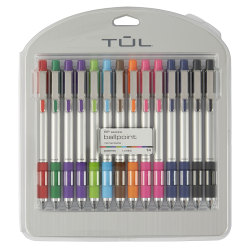 TUL® BP Series Retractable Ballpoint Pens, Medium Point, 1.0 mm, Silver Barrel, Assorted Inks, Pack Of 14 Pens