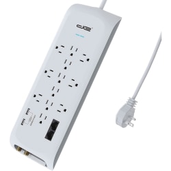 Digital Energy World 12-Outlet Surge Protector Power Strip with 2 USB Ports (White, 6-Foot Cord) - 12x AC Power, 2x USB - DEE11122