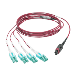 Eaton Tripp Lite Series 40G MTP/MPO to 4xLC Fan-Out OM4 Plenum-Rated Fiber Optic Cable, 40GBASE-SR4, Push/Pull Tabs, Magenta, 1 m - Patch cable - MTP/MPO multi-mode (M) to LC multi-mode (M) - 1 m - fiber optic - OM4 - plenum - magenta