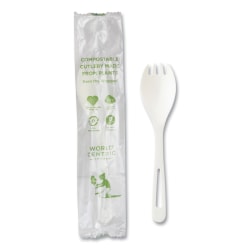 World Centric® TPLA Cutlery, Spork, 6", White, Carton Of 750 Pieces